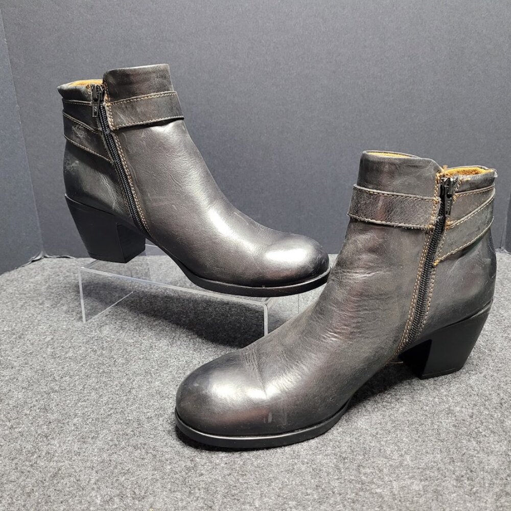 BOC Harness Ankle Boots Womens 10 Distressed Black Leather Zip Block Heel Bootie - Picture 2 of 9
